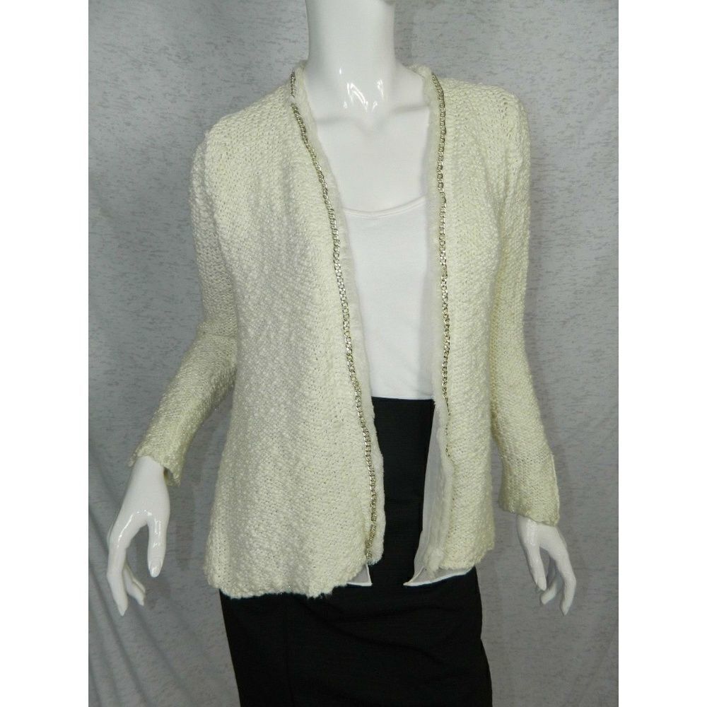 Zara‎ Blazer Size Small Ivory Tweed Open Front Lined Chain